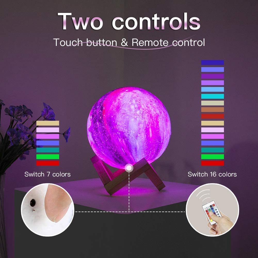 LED 3D Star Moon Light: 16-Color Galaxy Lamp